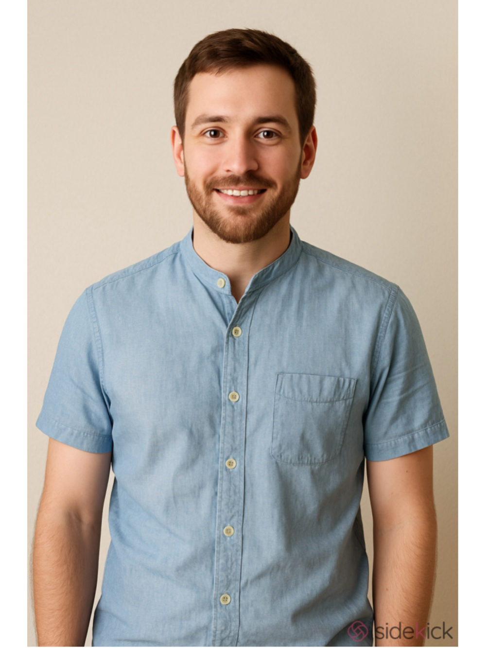 UNIQLO Linen Cotton Band Collar Shirt Mens S Blue Short Sleeve Button Up